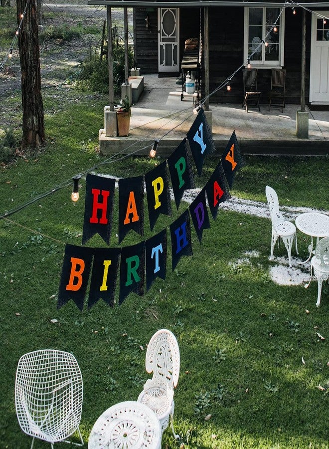 CROWNOS Colorful Happy Birthday Banner, Pre-strung Burlap Rainbow Happy Birthday Sign - Multi Color Reusable Birthday Party Decorations for Kids Boys Girls - Image 4